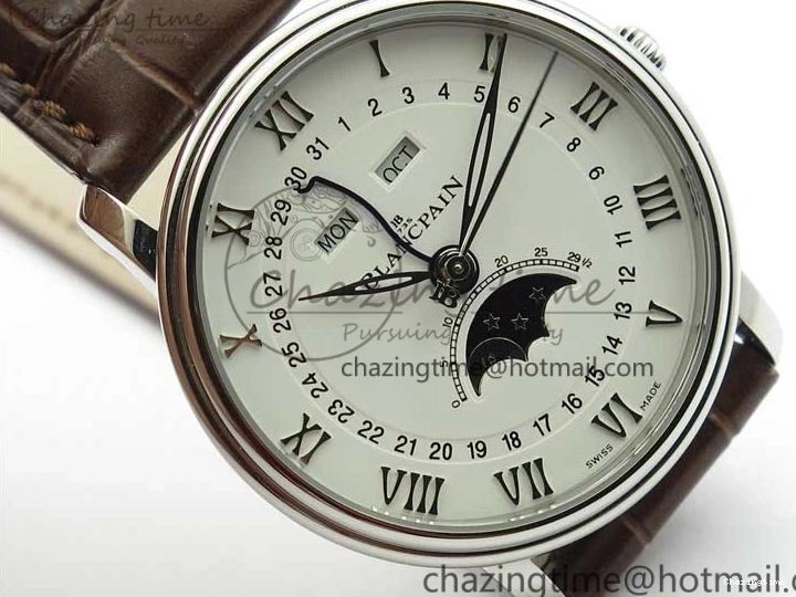 0321 Villeret 6654 SS Complicated Function OMF 1:1 Best Edition White Dial on Brown Leather Strap A6654 V Popular 7904